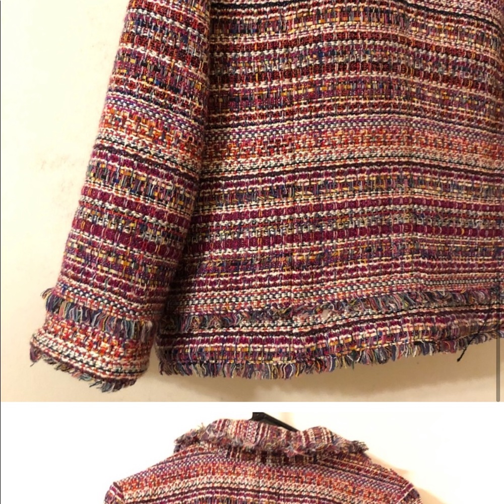 Halogen Tweed Open Front Frayed Multicolor Blazer… - image 7